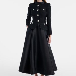 self-portrait Black pleated mid-length skirt